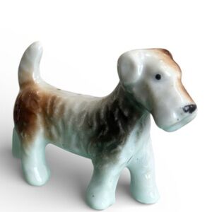 Vintage Porcelain Dog Brown 1930s 1940s White Terrier Dog Figurine